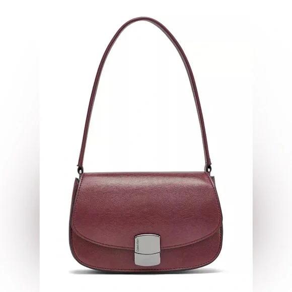 Calvin Klein Red Baguette Shoulder Bag Y2K Minimalist Clasp Small Purse - Picture 7 of 11